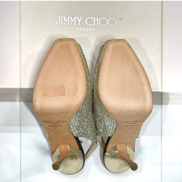 JIMMY CHOO CLUE GLITTER SLINGBACK PLATFORM
PEEP TOE HIGH HEEL PUMPS SANDAL 37 - Picture 15 of 16